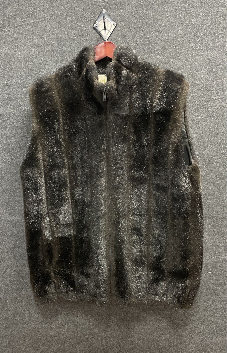 Vintage 90s Duffel Outdoor Faux Fur Zip Vest Brown Made in Canada Sz L