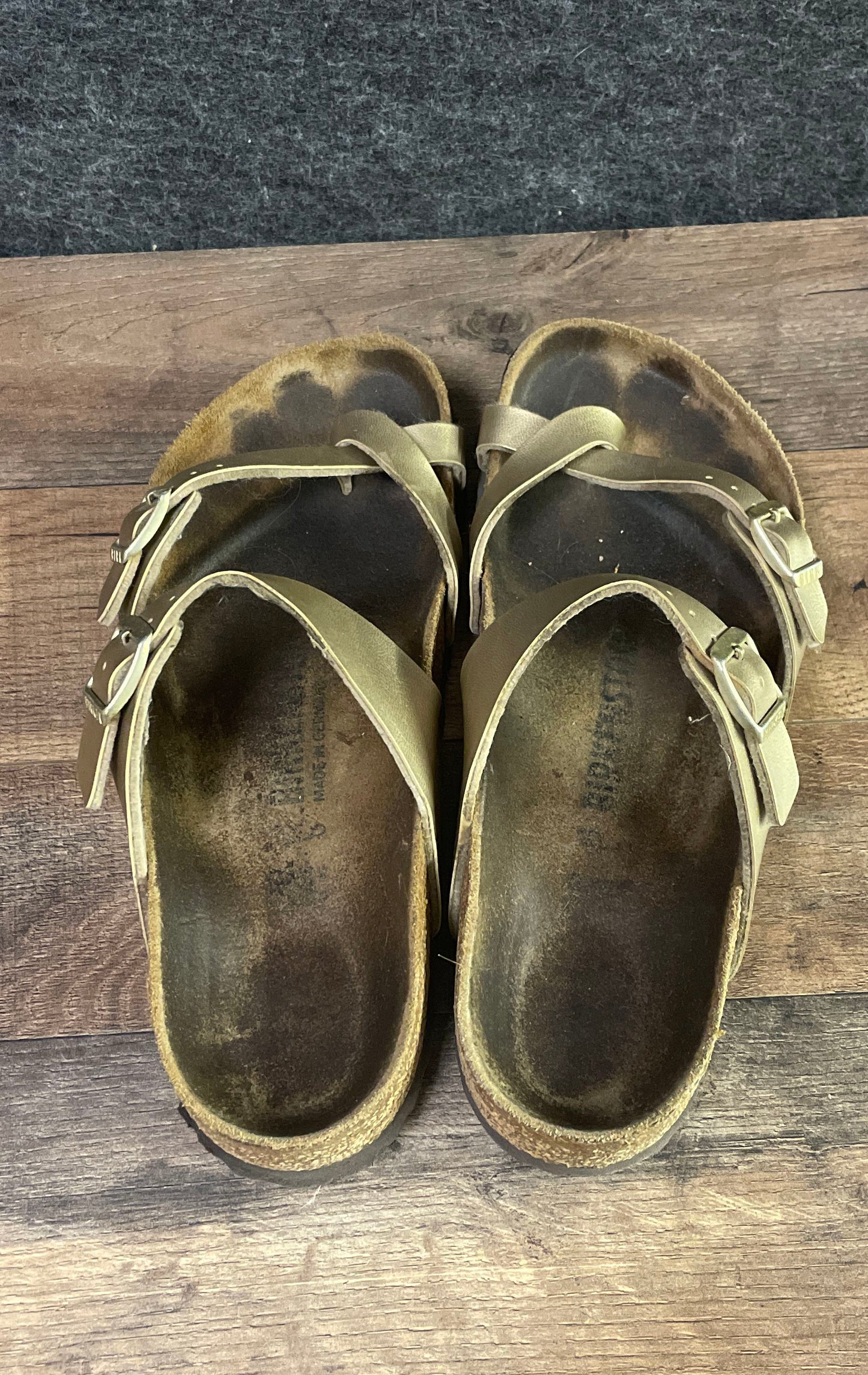 Birkenstock Mayari Gold Metallic Birko-Flor Toe Loop Sandals Size EU 43 US 12