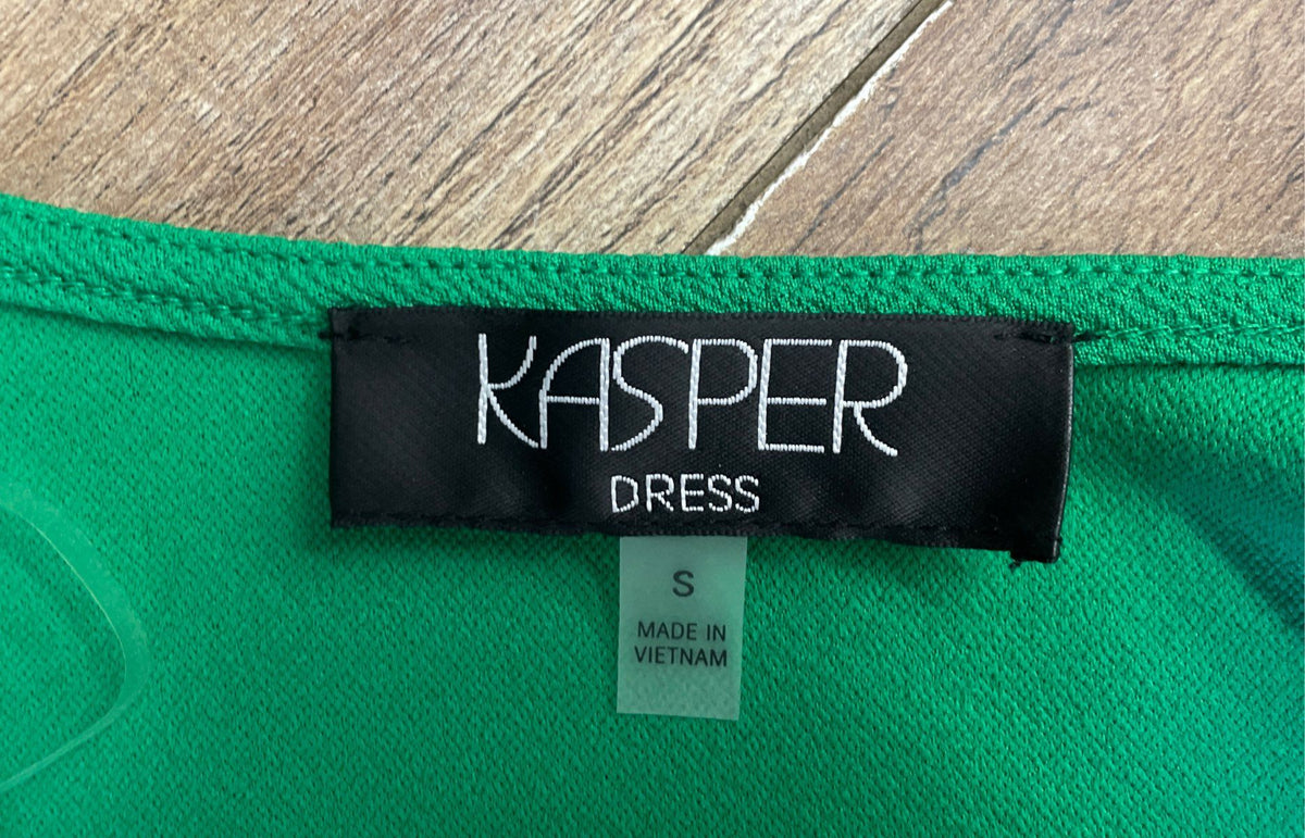Kasper Women's Green Pink Two Tone Faux Wrap Long Sleeve V-Neck Dress Sz S