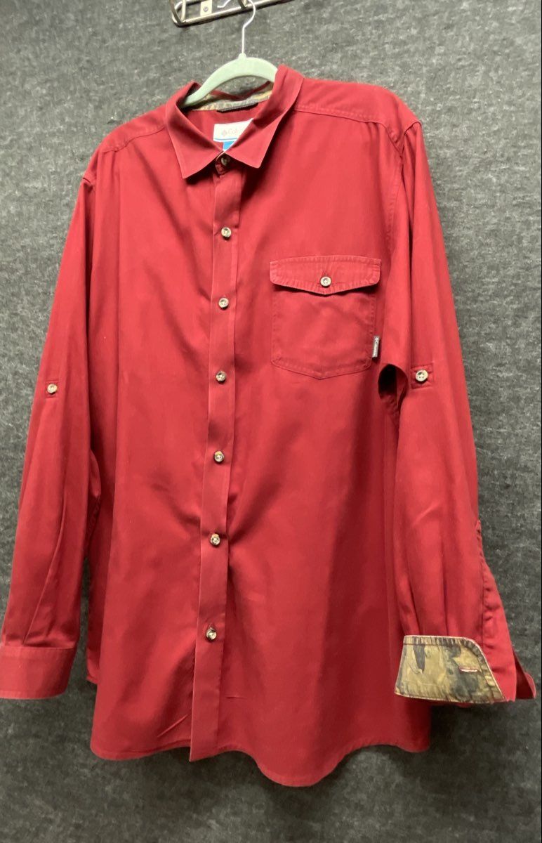 Columbia Men's Burgundy Silver Ridge Herringbone Roll Tab Sleeve Shirt Sz XL