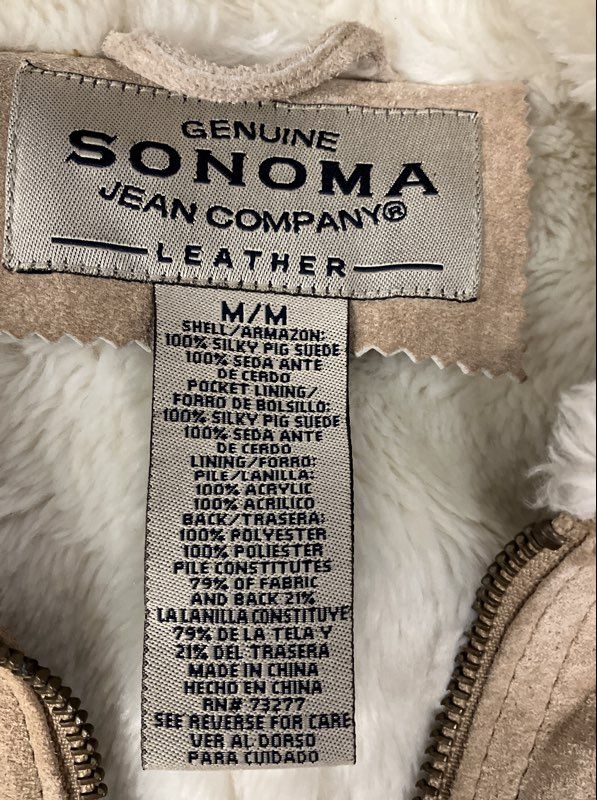 Sonoma Women's Tan Suede Leather Hooded Jacket Faux Fur Lined Sz M