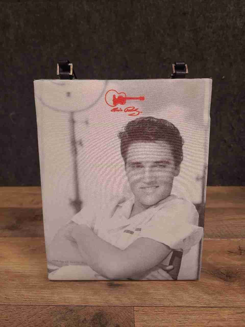 Elvis Presley Portrait Tote Bag Black White Red Guitar Logo Vintage Memorabilia