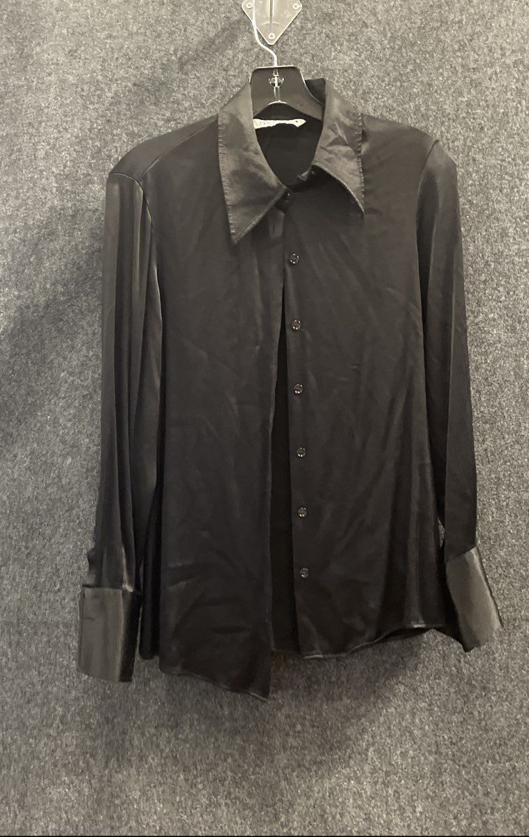 Zara Women's Black Satin Button-Up Long Sleeve Blouse Size M