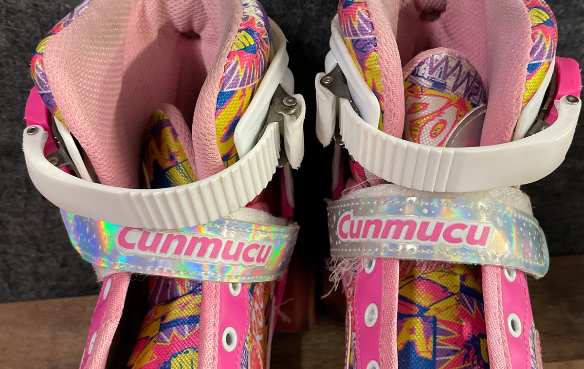 Cunmucu Girls Pink Pop Art Light Up Adjustable Quad Roller Skates Youth Size