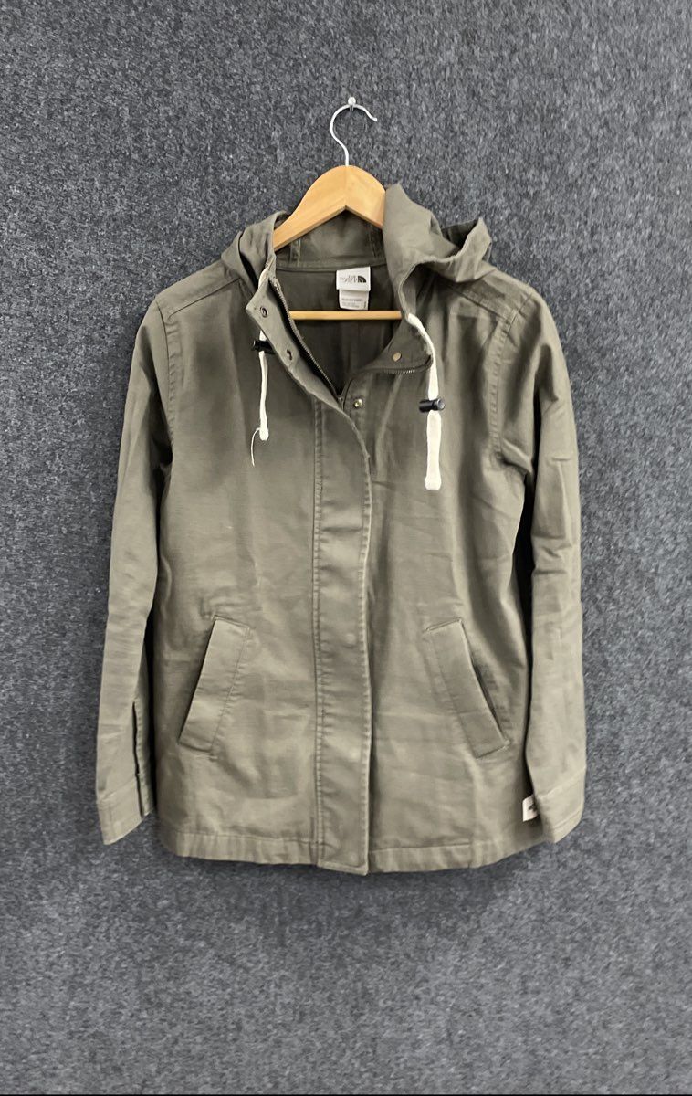 The North Face Women's Olive Green Hooded Full Zip Utility Canvas Jacket Sz S