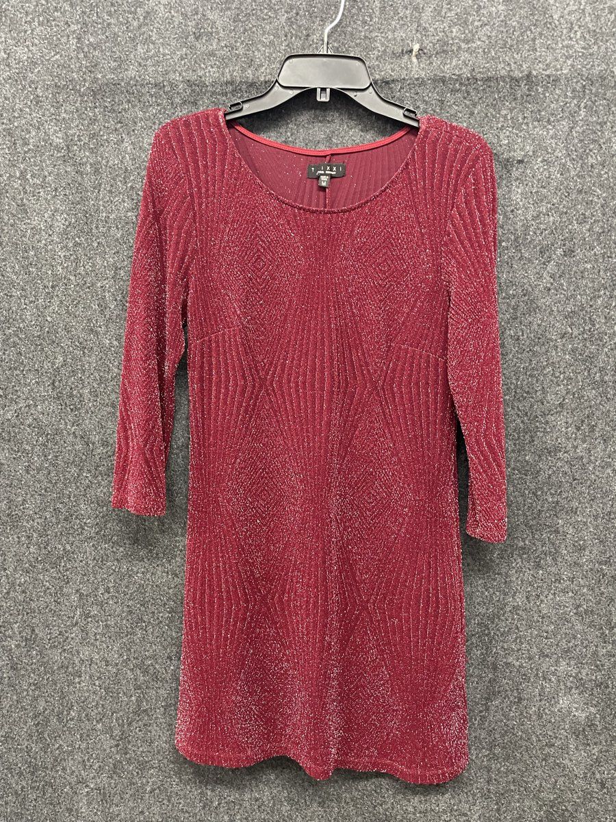 Trixxi Clothing Co Women's Burgundy Metallic Shimmer 3/4 Sleeve Dress Size M