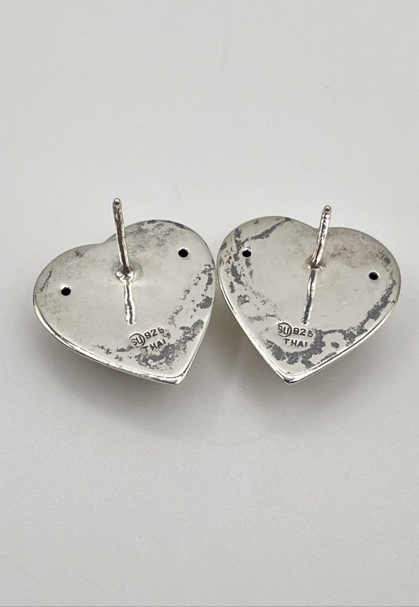 925 Sterling Silver Etched Filigree Puffy Heart Stud Earrings 3.1g
