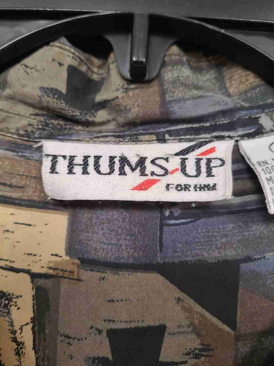 Thums Up Men's Vintage 90s Silk Short Sleeve Abstract Cityscape Print Shirt Sz L