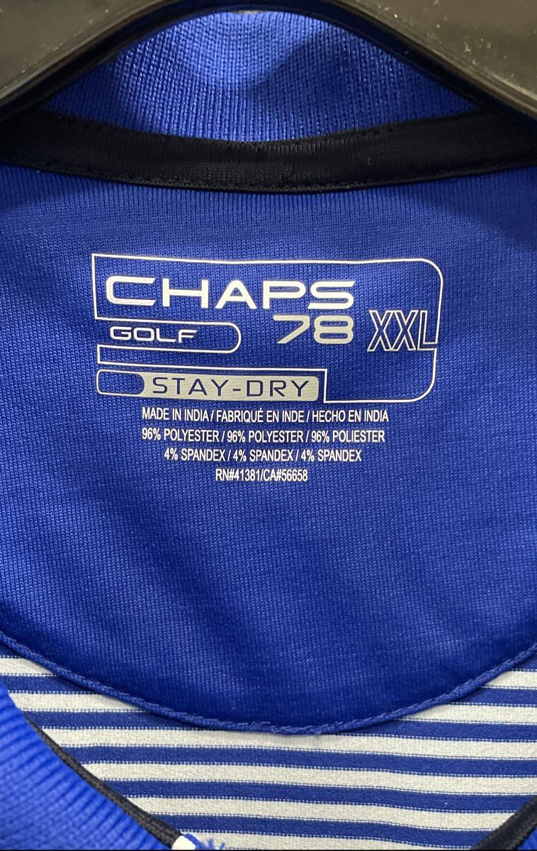 Chaps Golf 78 Men's Blue White Striped Stay-Dry Short Sleeve Polo Shirt Sz XXL