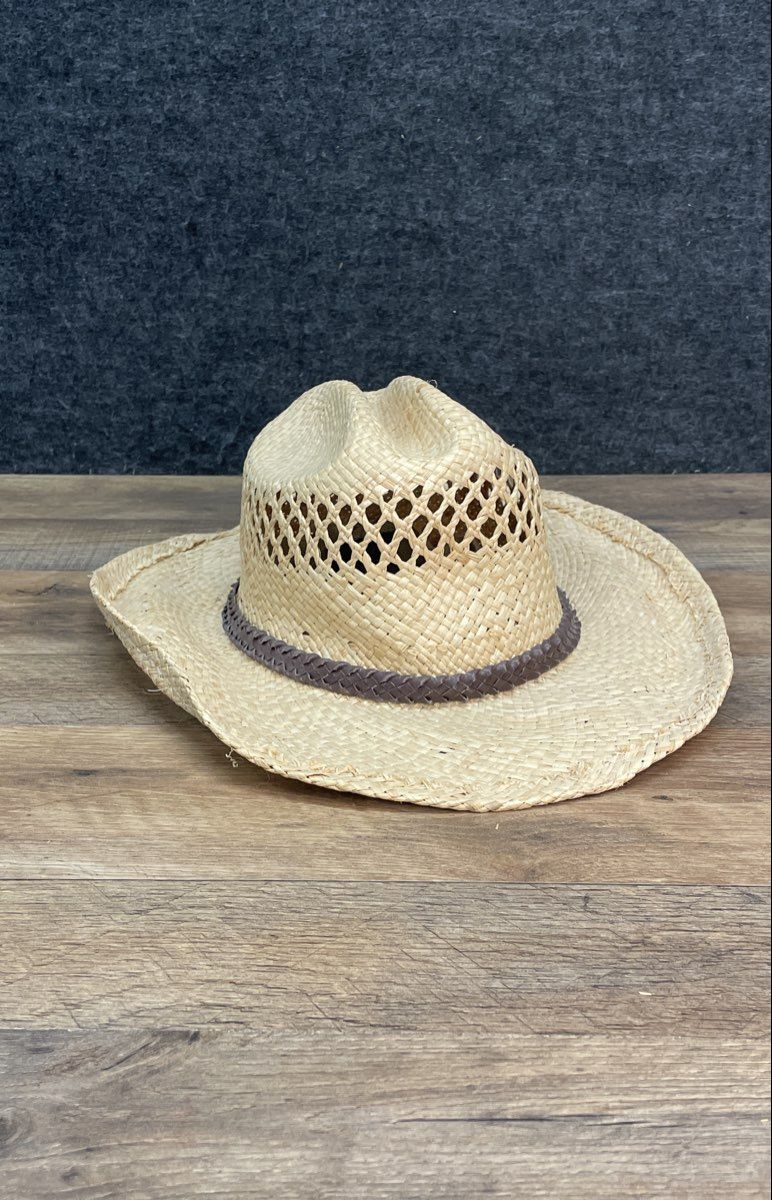 J Hats Unisex Straw Cowboy Hat Natural Tan Ventilated Braided Band OSFM