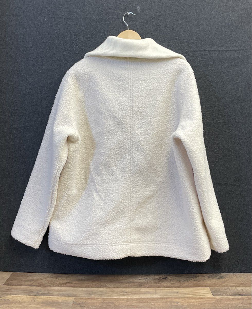 Land's End Women's Cream Fuzzy Sherpa Fleece Quarter Zip Pullover Sz L