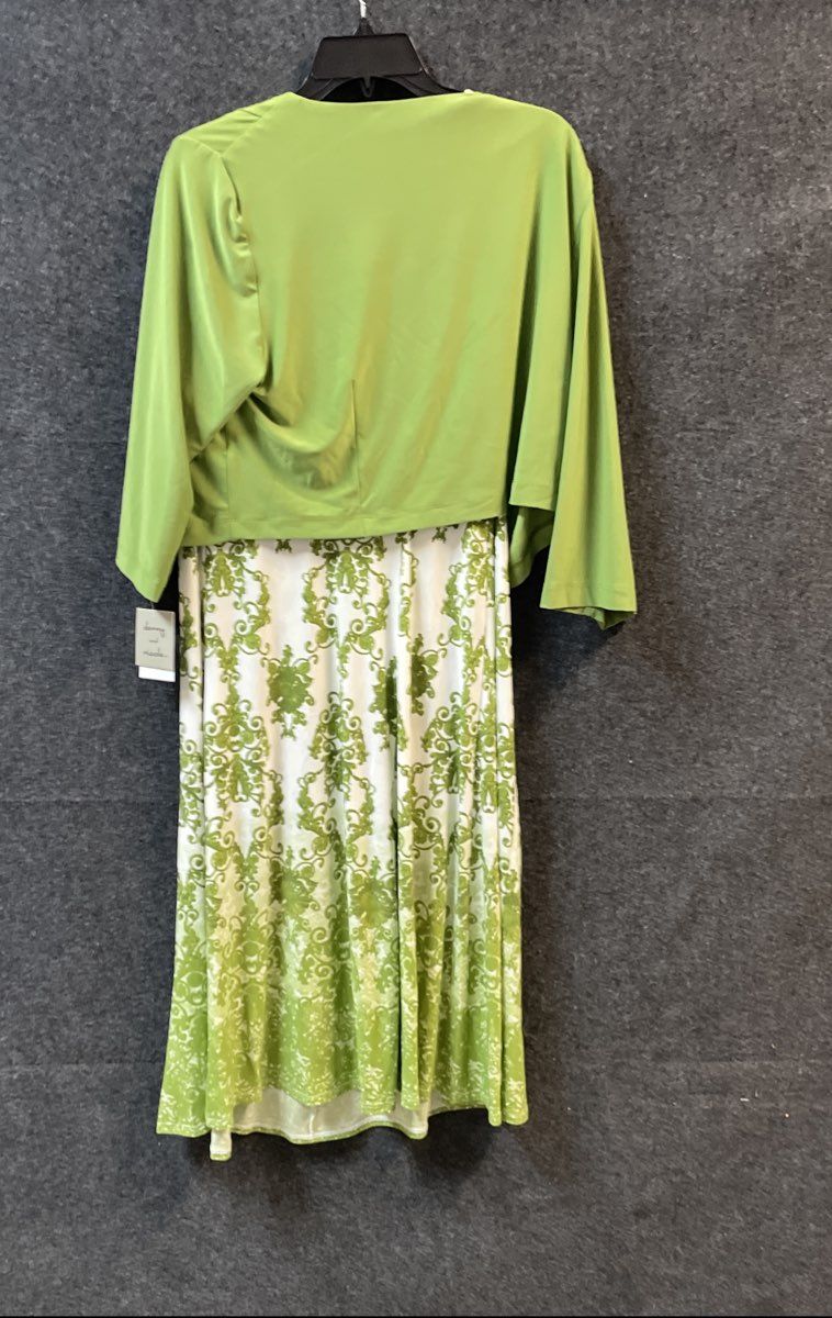 Danny & Nicole Women's 2-Piece Dress Set Avocado Green Damask Bolero 1X NWT