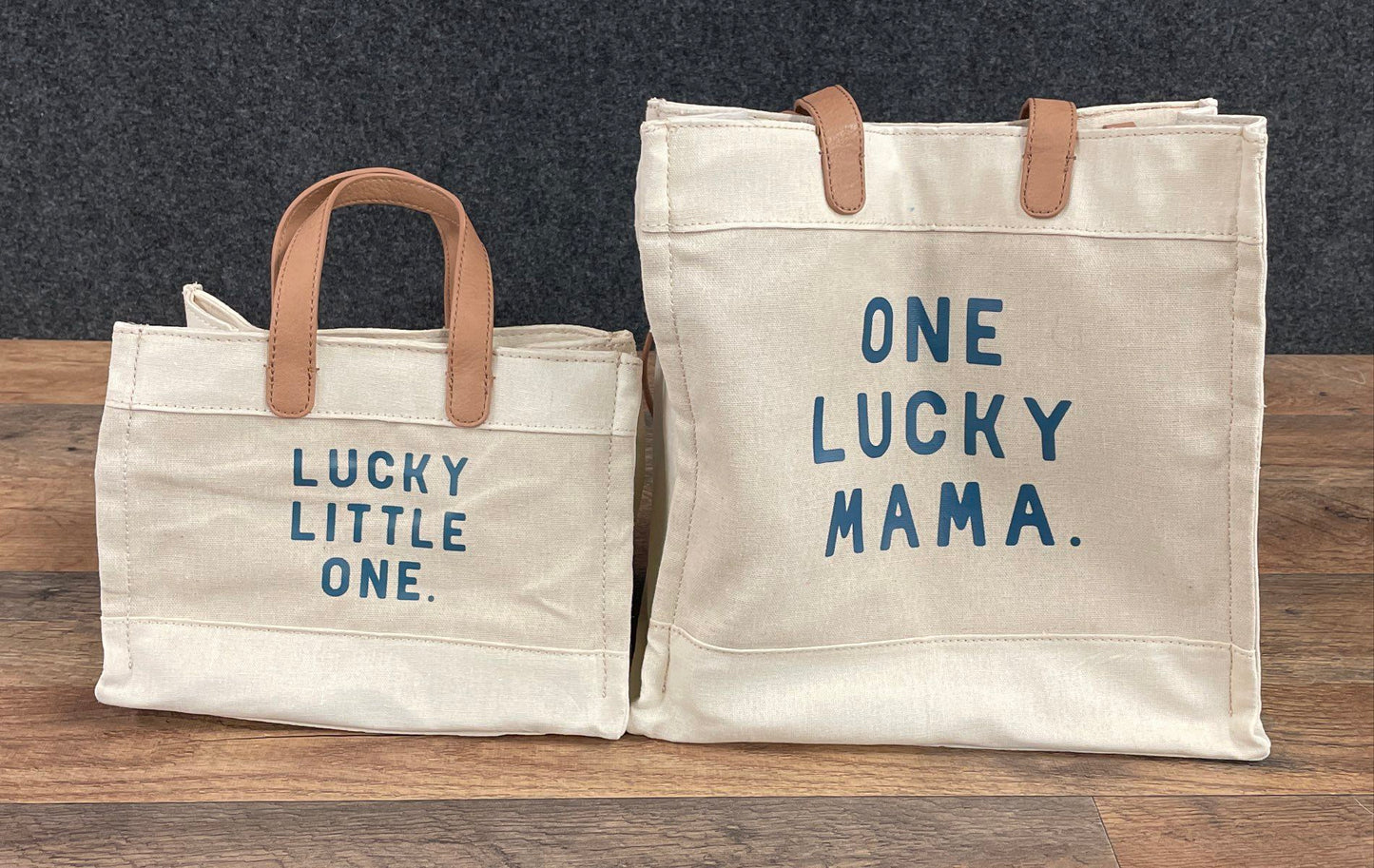 Lauren Conrad Cream Canvas Tote Bag Mommy & Me Lucky Mama Little One Lot of 2