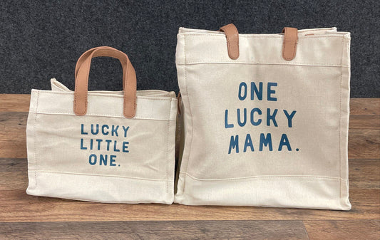 Lauren Conrad Cream Canvas Tote Bag Mommy & Me Lucky Mama Little One Lot of 2