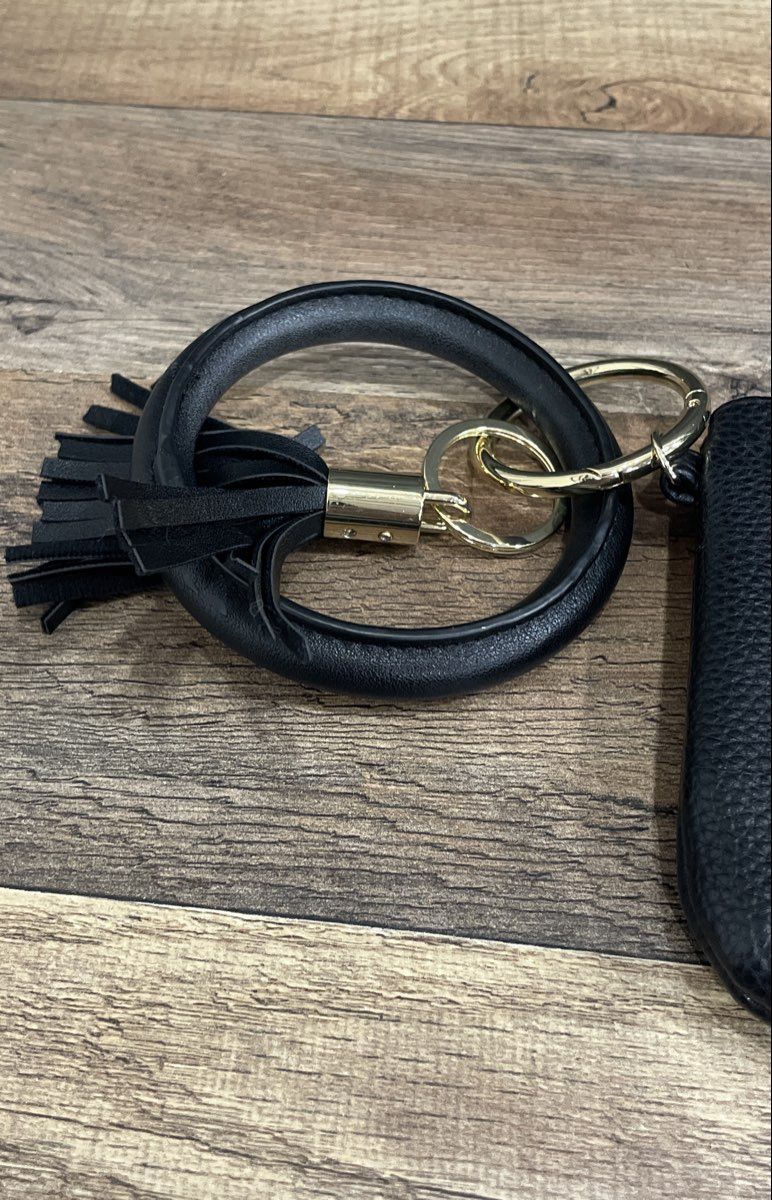 Nanette Lepore Black Pebbled Leather Bangle Money Bag Pouch Gold Tone