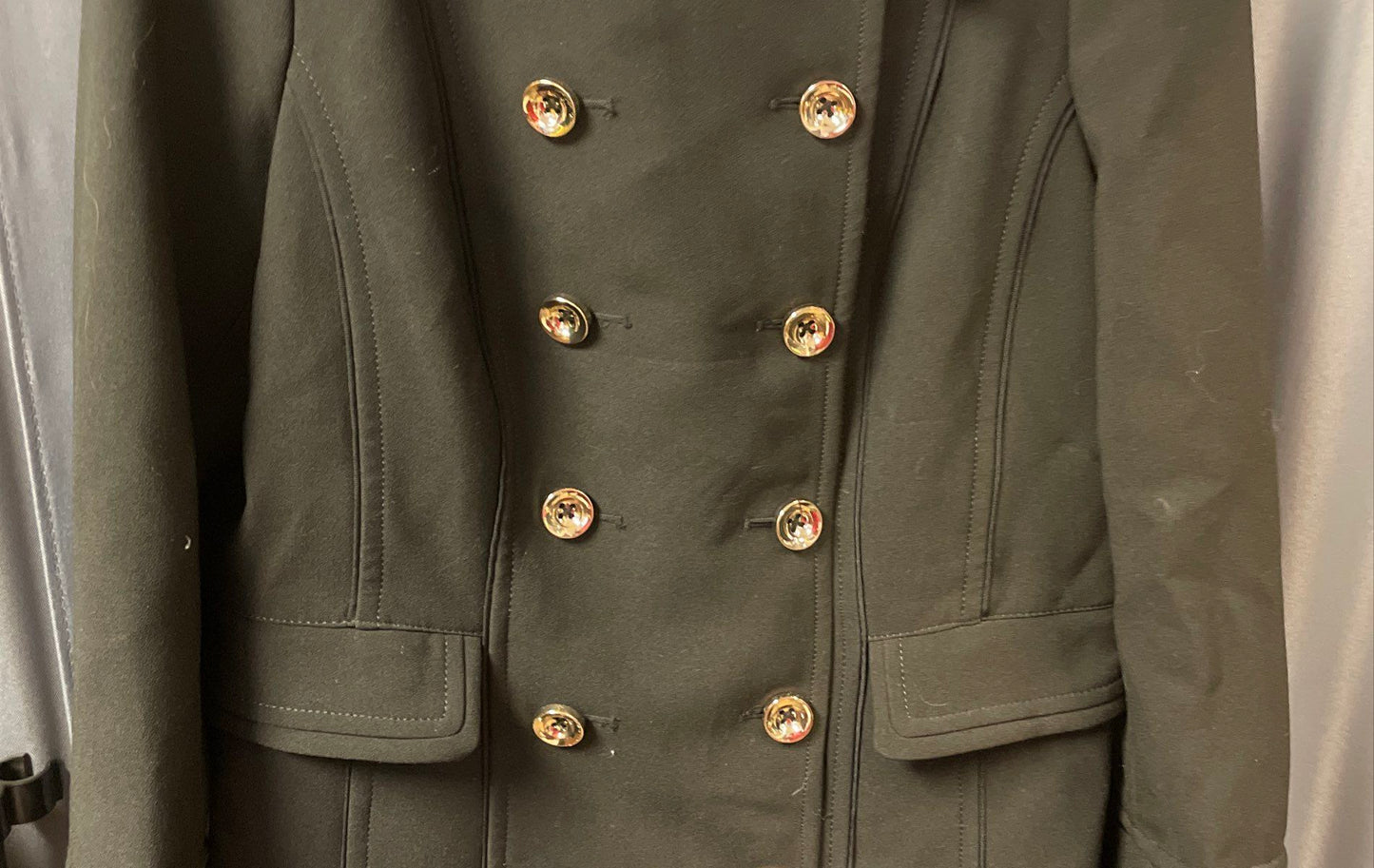 White House Black Market Women's Black Double Breasted Pleated Jacket Sz XL