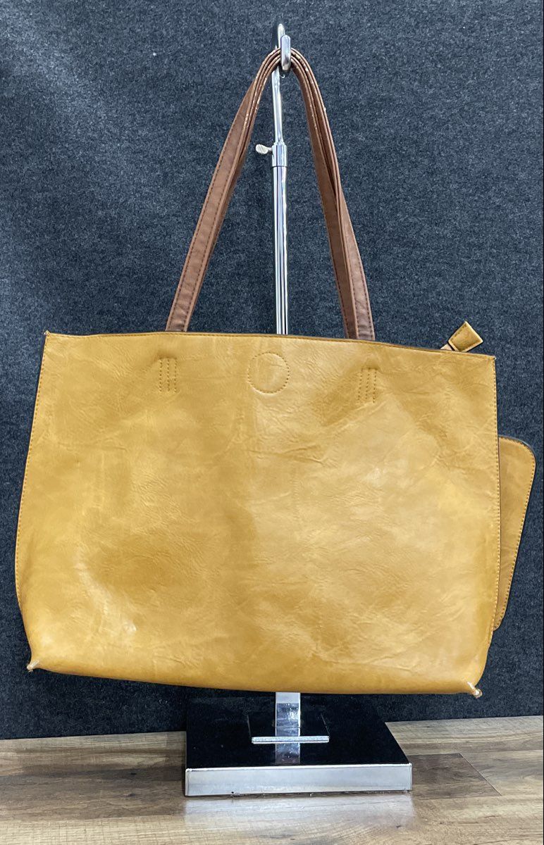 Tan Leather Tote Bag Handbag and Matching Zipper Pouch Wallet 2 Piece Set