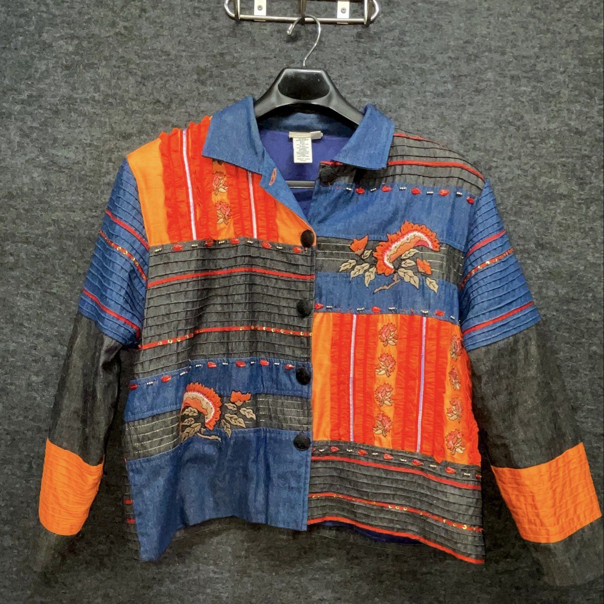 Coldwater Creek Women's Patchwork Jacket Multicolor Floral Silk Embroidered 1X