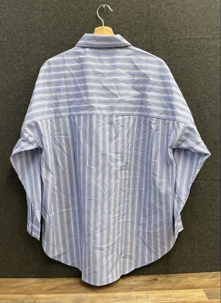 Khaadi Women's Blue White Striped Floral Applique Oversized Shirt NWT Size L