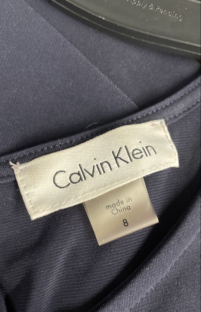 Calvin Klein Women's Navy Blue Flutter Sleeve Keyhole Back A-Line Dress Sz 8