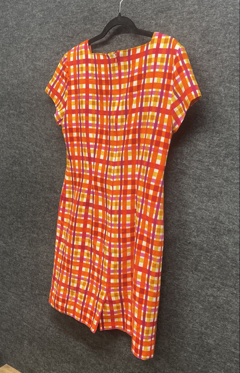 Jessica Howard Women's Vintage 90s Orange Plaid Cotton Sheath Dress Sz 10
