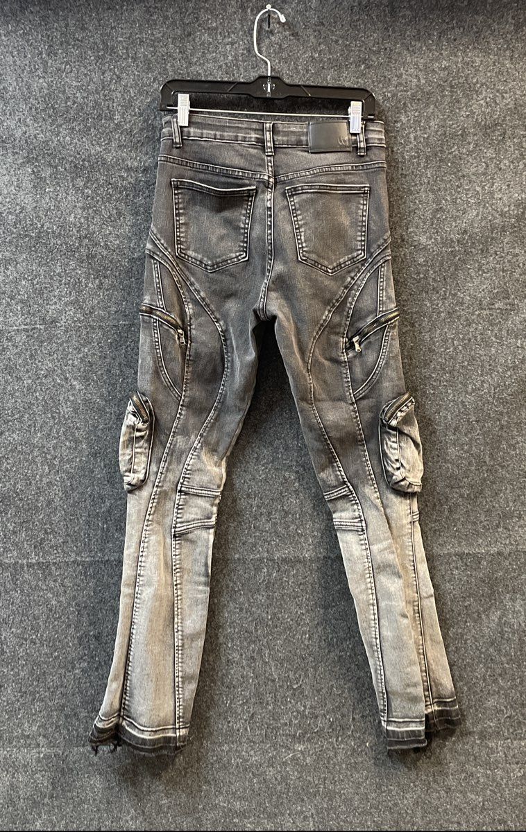 Waimea Boys' Black Acid Wash Multi-Zipper Moto Stacked Fit Cargo Jeans Size 18