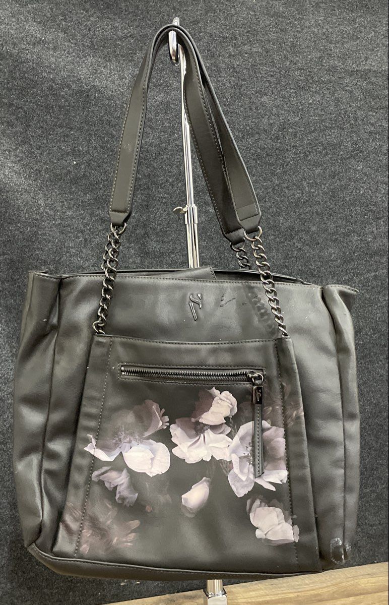 Simply Vera Vera Wang Black Floral Leather Large Tote Bag Gunmetal Hardware