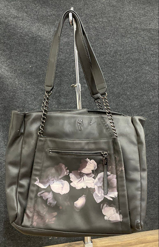 Simply Vera Vera Wang Black Floral Leather Large Tote Bag Gunmetal Hardware