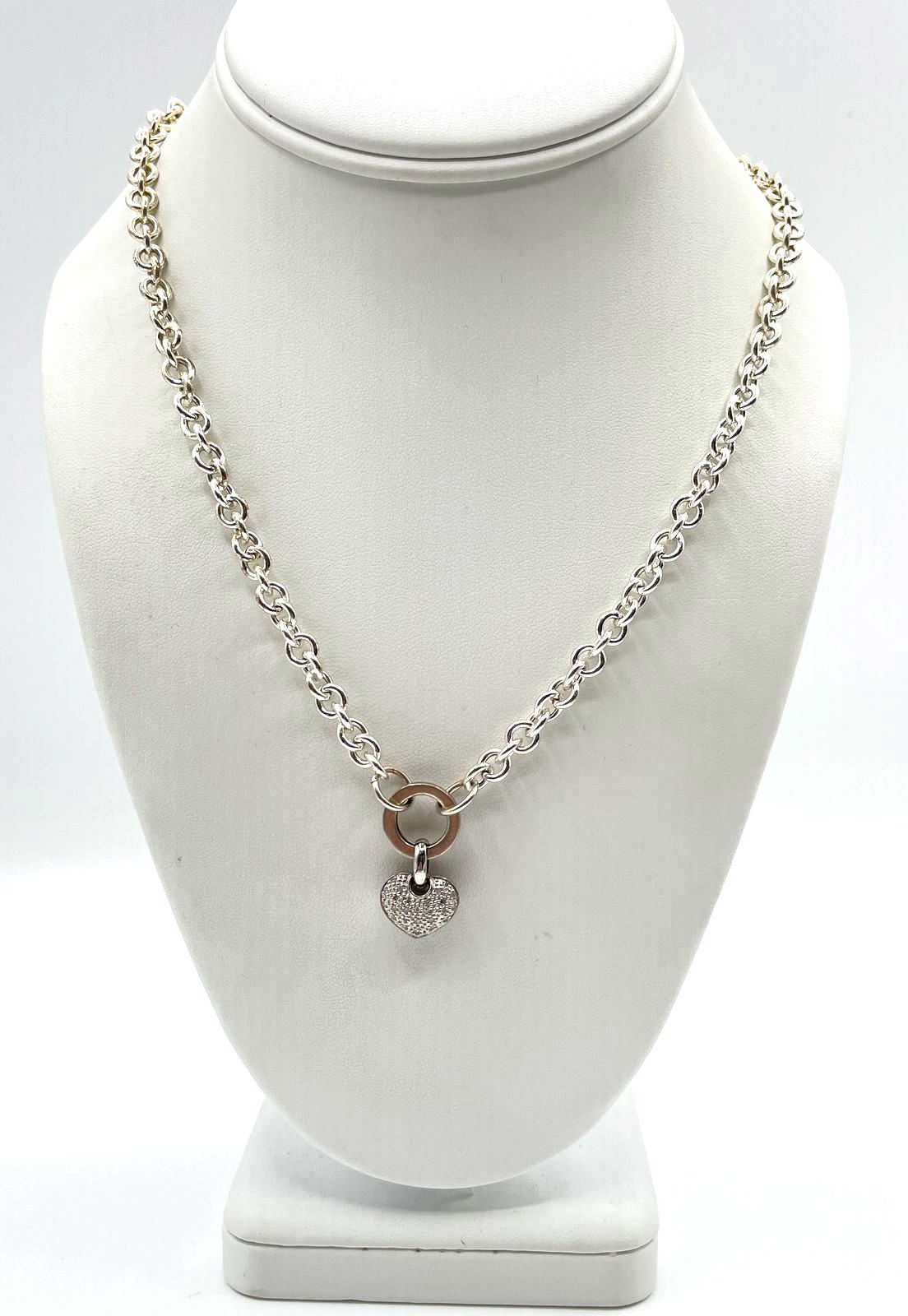925 Sterling Silver Pavé Diamond Accent Filigree Heart Pendant Necklace 19.8g
