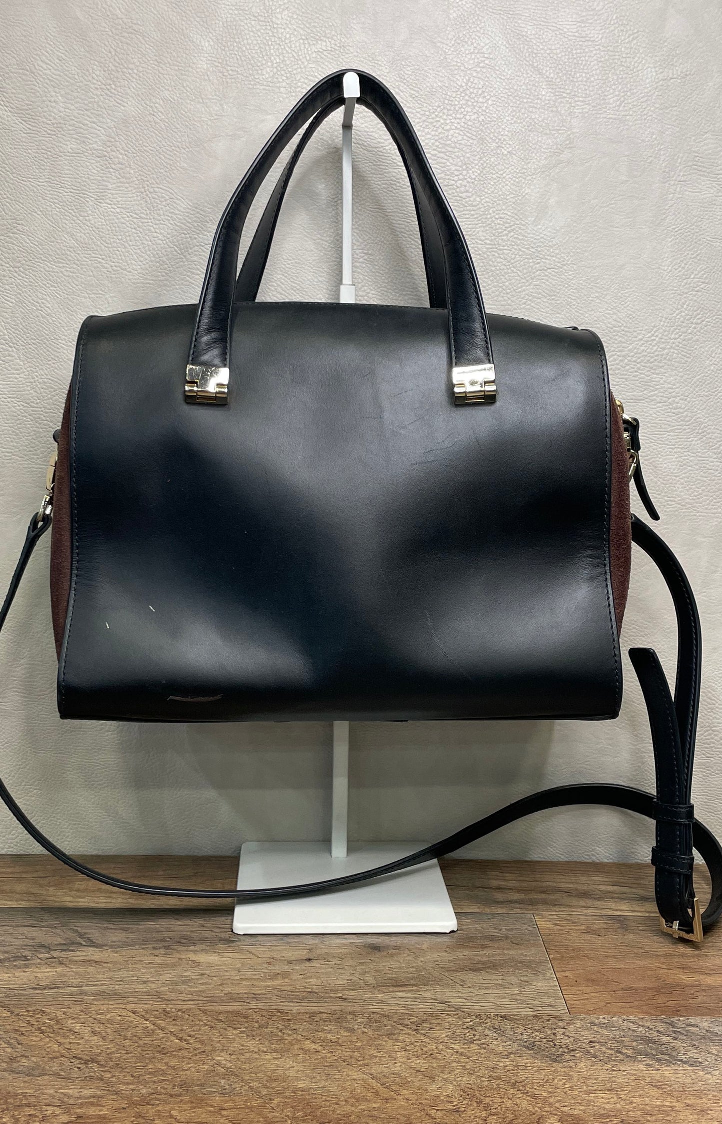 Kate Spade Black Leather Brown Suede Parker Street Allena Satchel Handbag
