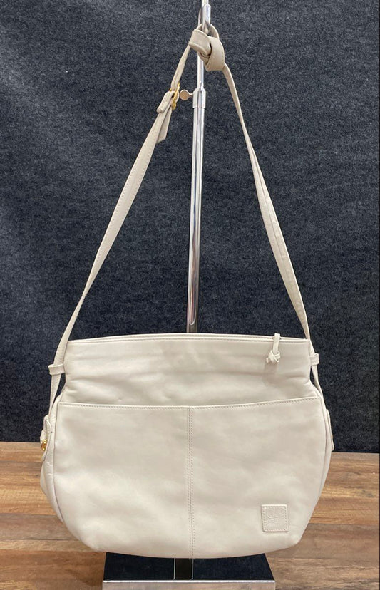 Giani Bernini Grey Smooth Leather Crossbody Shoulder Bag Gold Tone Hardware