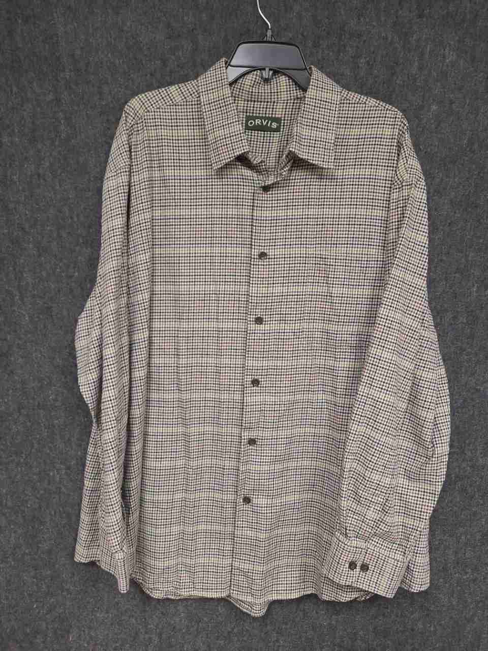 Orvis Men's Multicolor Plaid Cotton Wool Blend Button Down Shirt Tattersall