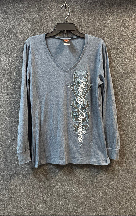 Harley-Davidson Hughesville MD V-Neck Long Sleeve Graphic T-Shirt Sz L