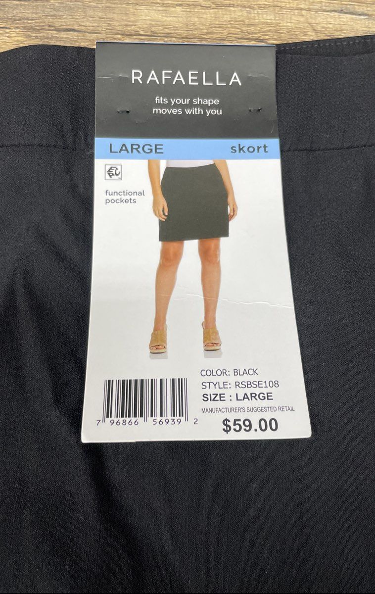 Rafaella Women's Black Stretch Skort Functional Pockets NWT Size Large