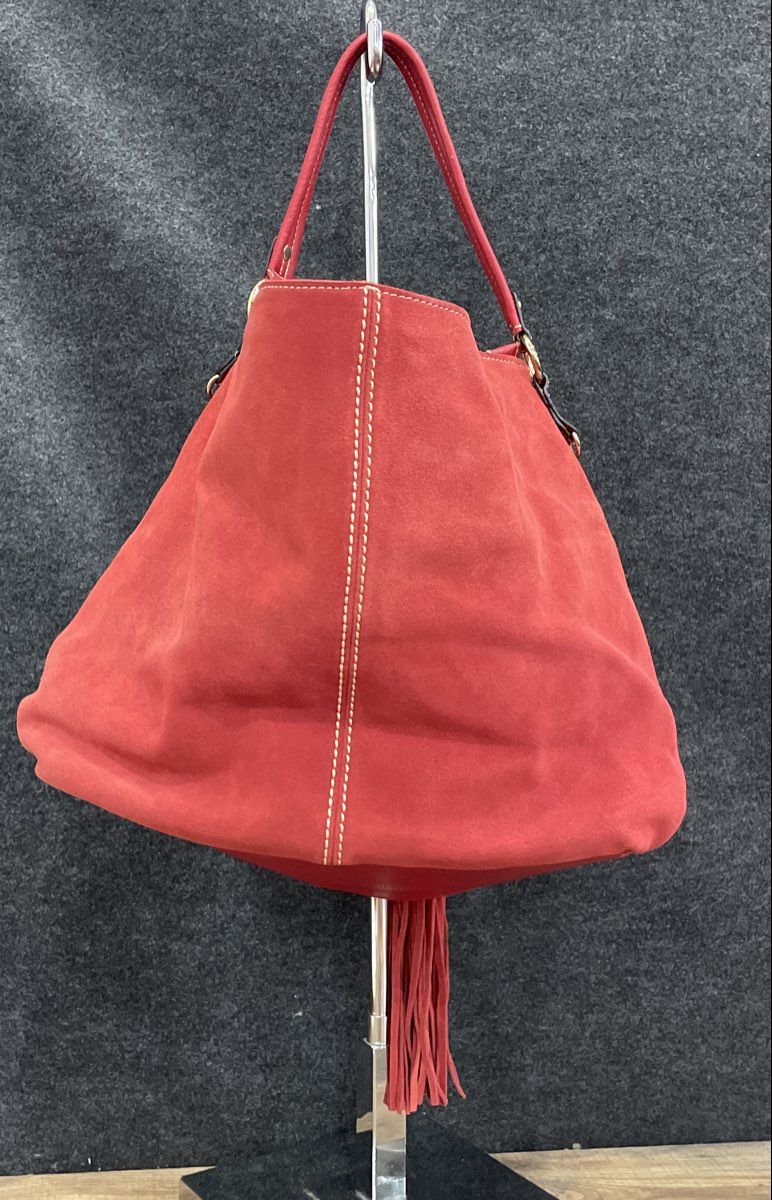 Coco + Carmen Red Leather Tassel Shoulder Bag Hobo Large Gold Hardware