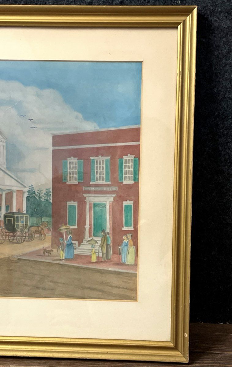 Paul Victorius for Miller & Rhoads Print Colonial Town Scene Framed Art 14x18