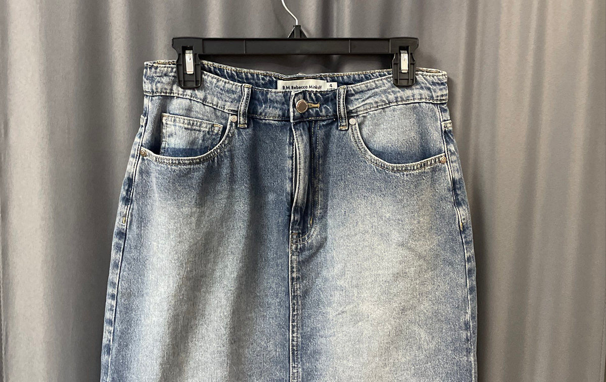 RM Rebecca Minkoff Women's Blue Denim Side Slit Midi Skirt Size 4