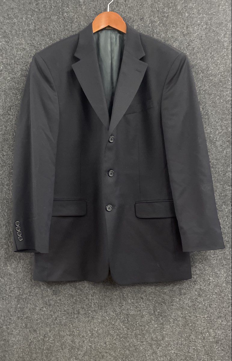 Vintage Y2K Stafford Men's Black Worsted Wool 3-Button Blazer Jacket Sz 42R