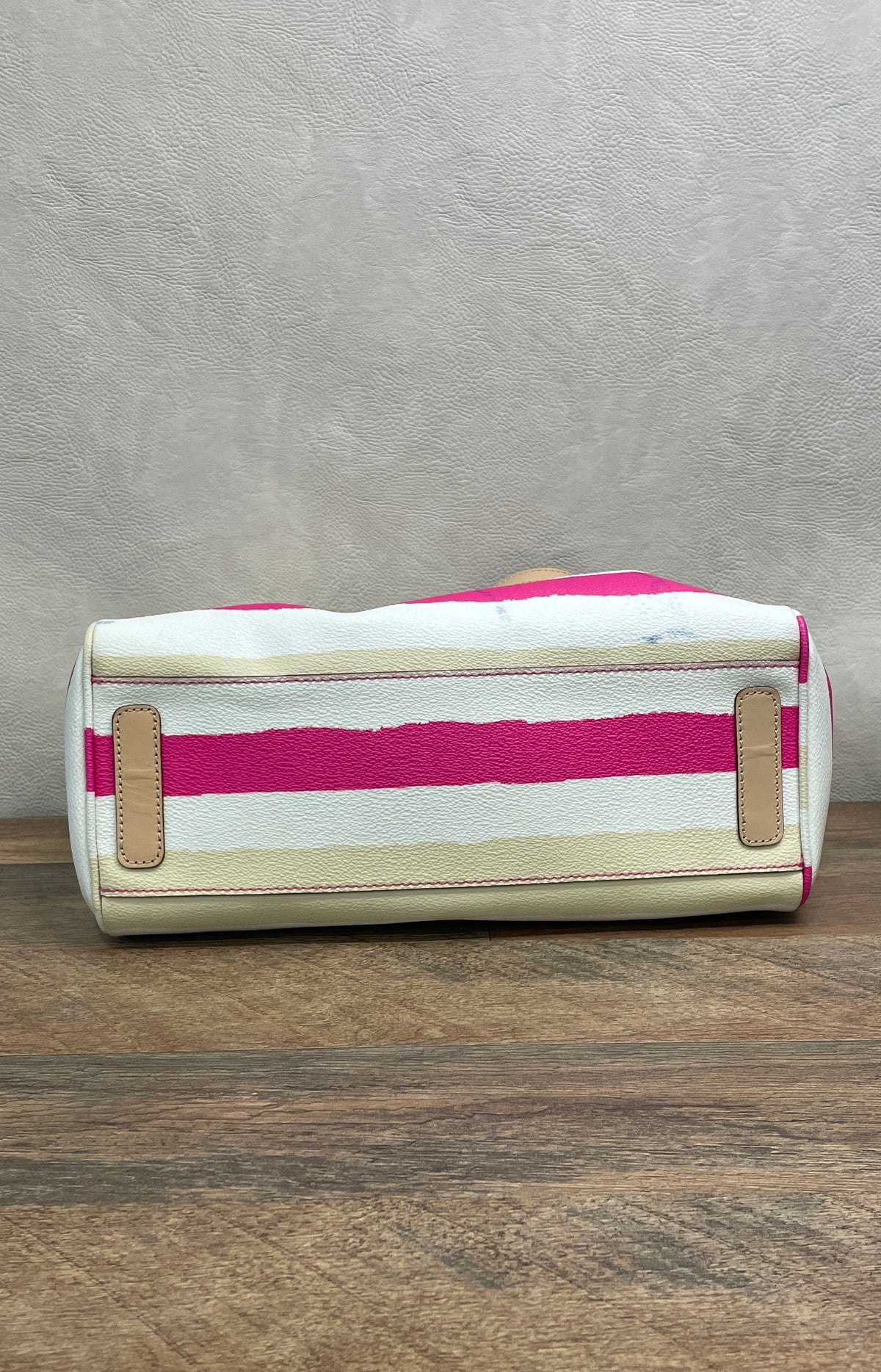 Kate Spade Pink White Cream Striped Leather Satchel Bag Gold Hardware