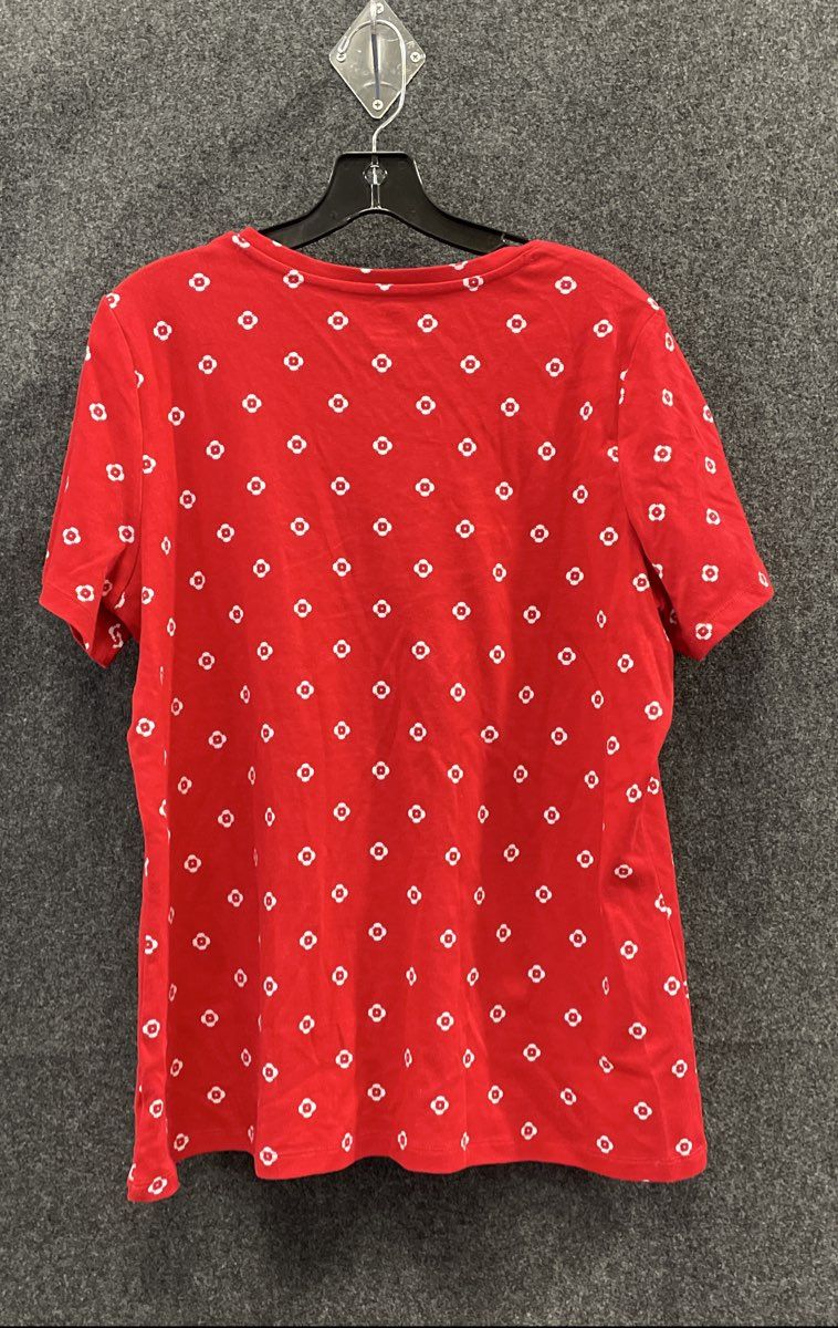 Kim Rogers Women's V-Neck T-Shirts Lot of 2 Red Blue Geometric Print Sz L