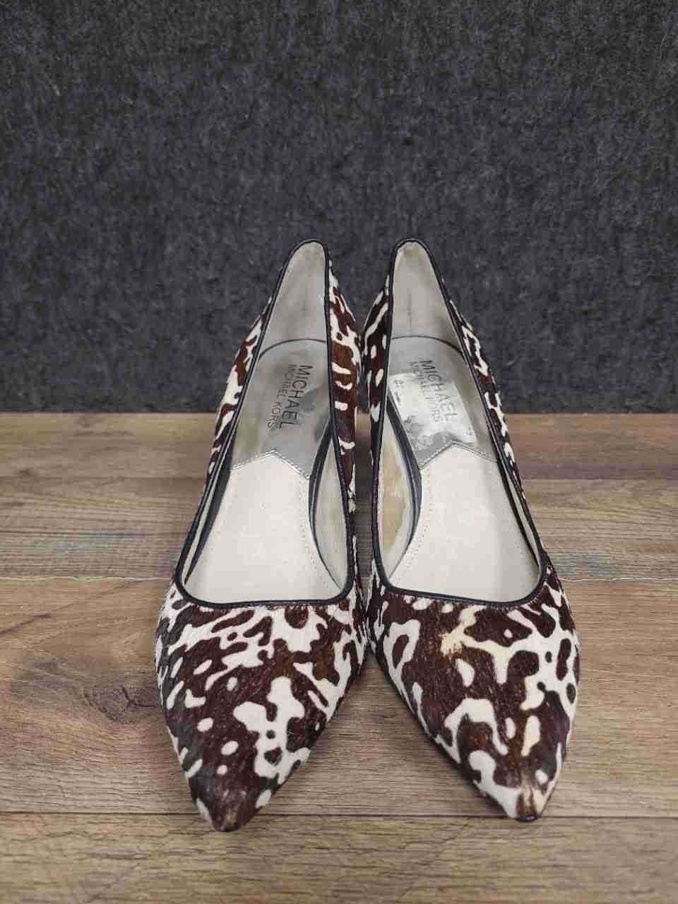Michael Kors Animal Print Calf Hair Pointed Toe Pumps Brown White Size 6.5M