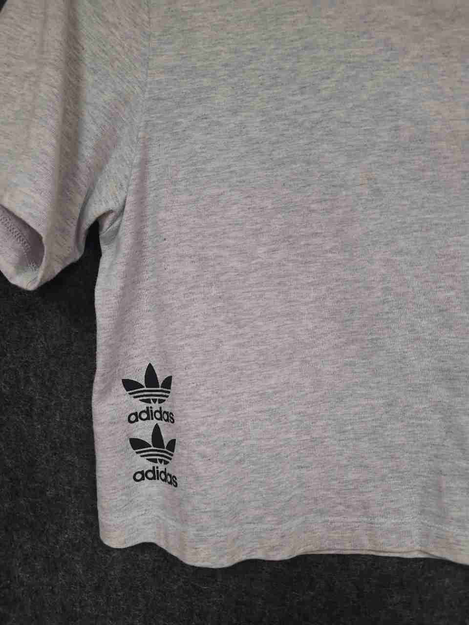 Adidas Women's Gray Graphic Trefoil Logo Short Sleeve Crop Top Size S