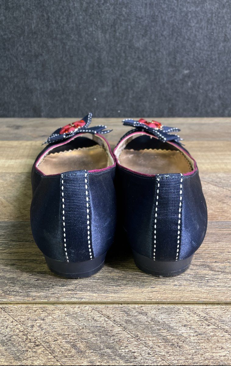Poetic Licence Wonderful Day Navy Blue Peep Toe Bow Flats Women's Size 9