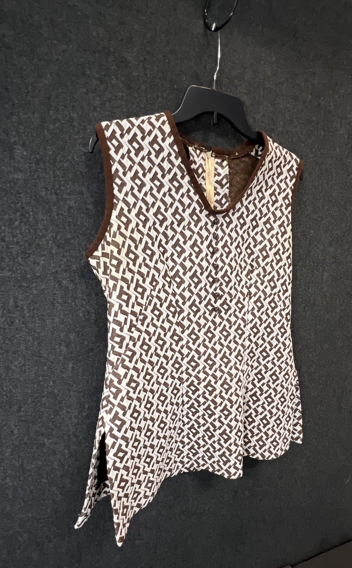 Vintage 70s Women's 2-Piece Tunic Top & Pants Set Brown White Geometric