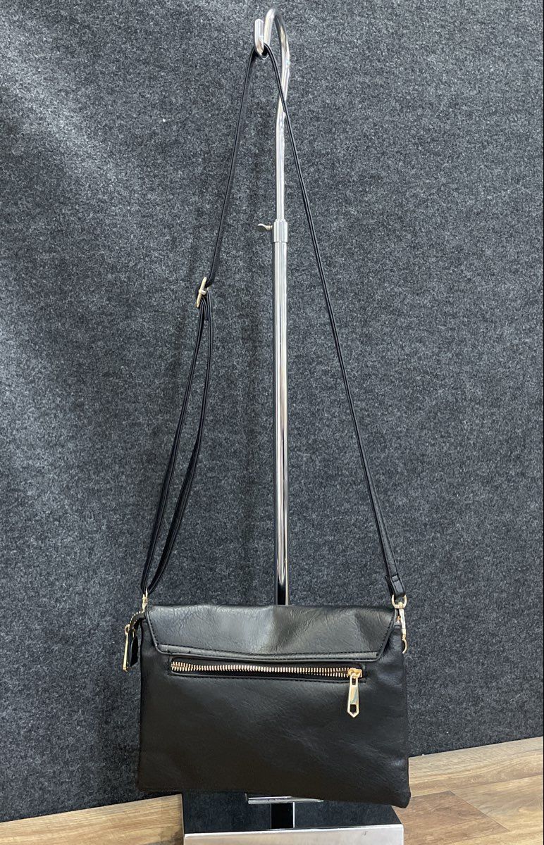 Isabelle Black Leather Mini Crossbody Purse Gold Tone Hardware