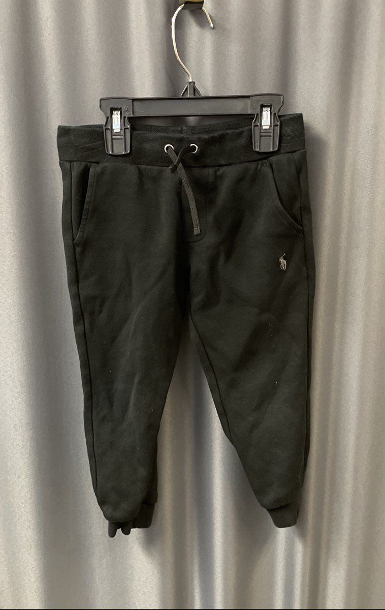 Polo Ralph Lauren Kids Black Cotton Blend Drawstring Logo Joggers Sz 4