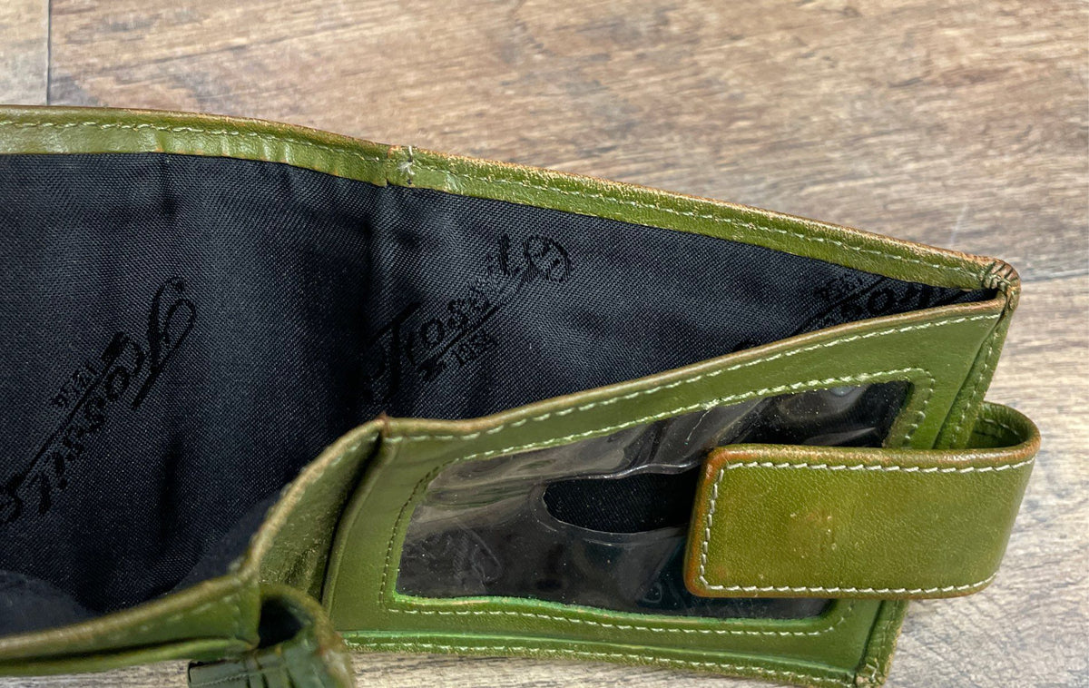Fossil Patchwork Leather Tri-Fold & Green Bifold Wallet Purse Lot of 2