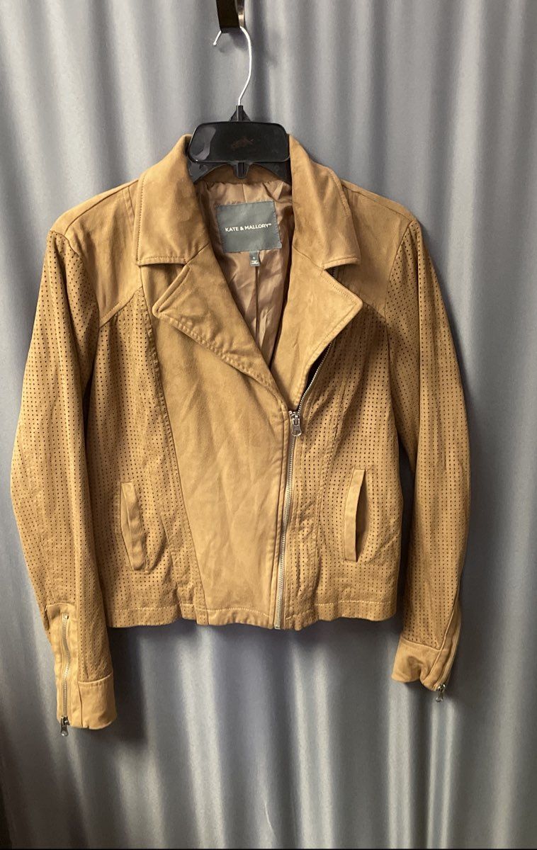 Kate & Mallory Women's Brown Sueded Perforated Moto Jacket Sz S