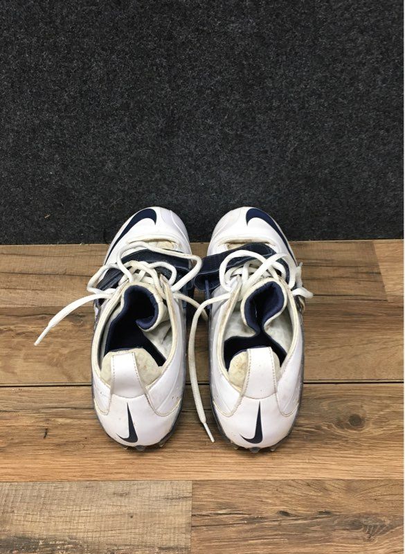 Nike Air Huarache Laced Mid White Navy Blue Football Cleats Men's Size 10.5