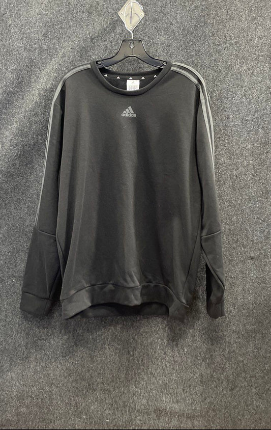 Adidas Men's Black Pullover Crewneck Sweatshirt 3-Stripe Fleece Sz Large